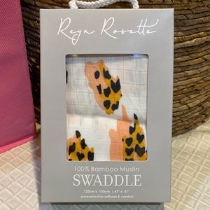 Reya Rosette 100% bamboo muslin swaddling wrap for girls. Leopard print. NWT.